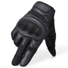 (Black-XL) Tactical Military Full Finger Gloves Leather Airsoft Army Combat Touch Screen Anti-Skid Hard Knuckle Protective Gear Gloves Men