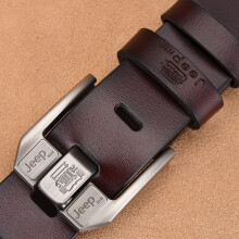 (JEEP 3.8CM coffee White-105CM 39to41inch 105CM) Leather For Men High Buckle Jeans Belt Cowskin Casual Belts Business Belt Cowboy waistband