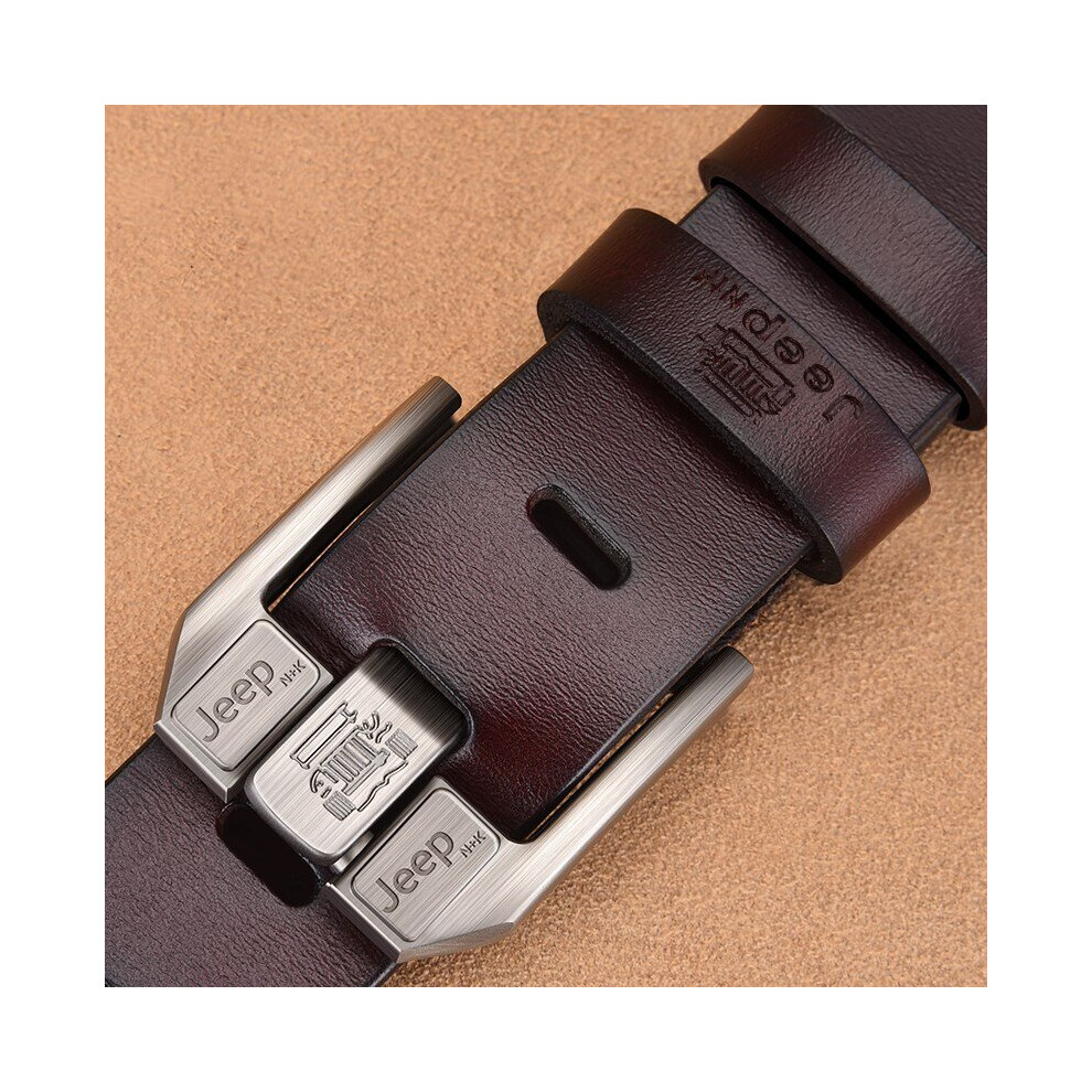(JEEP 3.8CM coffee White-105CM 39to41inch 105CM) Leather For Men High Buckle Jeans Belt Cowskin Casual Belts Business Belt Cowboy waistband
