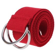 Teenager Boys Girls Students Double Ring Buckle Waist Belt Canvas Solid