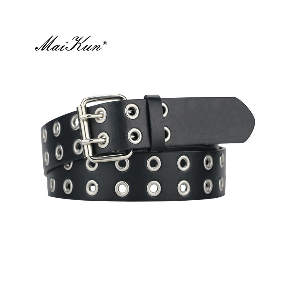 (black White-100cm) Maikun Halloween Ladies PU Leather Belt Double Exhaust Air Hole Pin Buckle Waistband Punk Goth Style-image-OPC-PBQVNWK-NEW