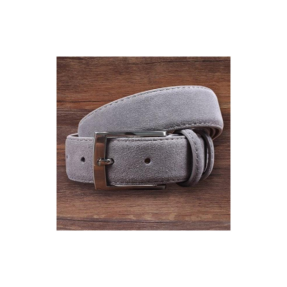 (Gray-120cm) Leather Suede Men's Cowhide Belt Brushed Metal Pin Buckle-image-OPC-PBQVP8J-NEW