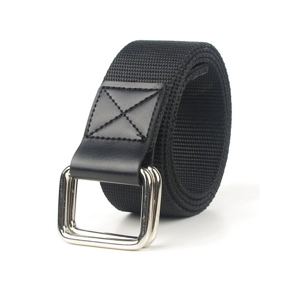 (Black-120cm) Unisex Double Rings Buckle Quick Release Belts Nylon Younger Outdoor Leisure Women Sport Men Summer Jeans Accessories Leisure-image-OPC-PBQVP85-NEW
