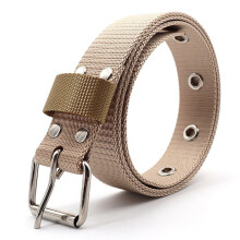 (Khaki White-140cm) Classic Pin Buckle 32MM Narrow Nylon Belt Young Students Casual Pants Accessories Unisex Belt