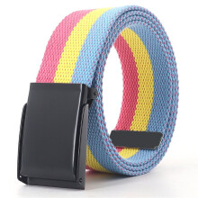 (Tricolor stripe White-120cm) 3.8cm Wide Smooth Buckle Belt Male and Female Students Jeans Accessories Youth Leisure Nylon National Wind Belt