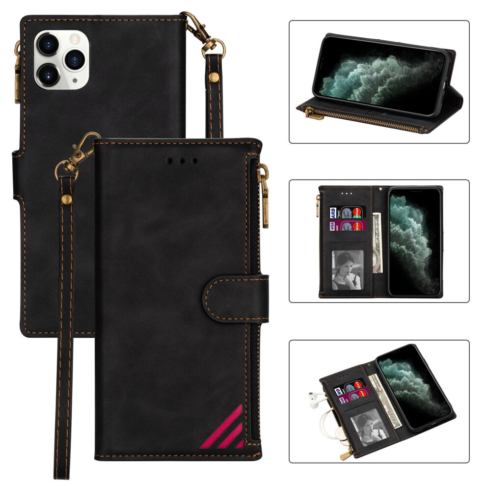 (Black) Wallet Case Compatible with iPhone 13, Case with Card Holder, Blocking Leather Cover Kickstand Protective Bumper Designed for Apple iPhone 13 A56