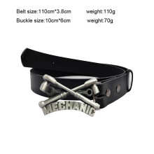 (13 021P110 Black-100cm) Cheapify West Metal Zinc Alloy Mechanic Man Buckle 40mm With Belt