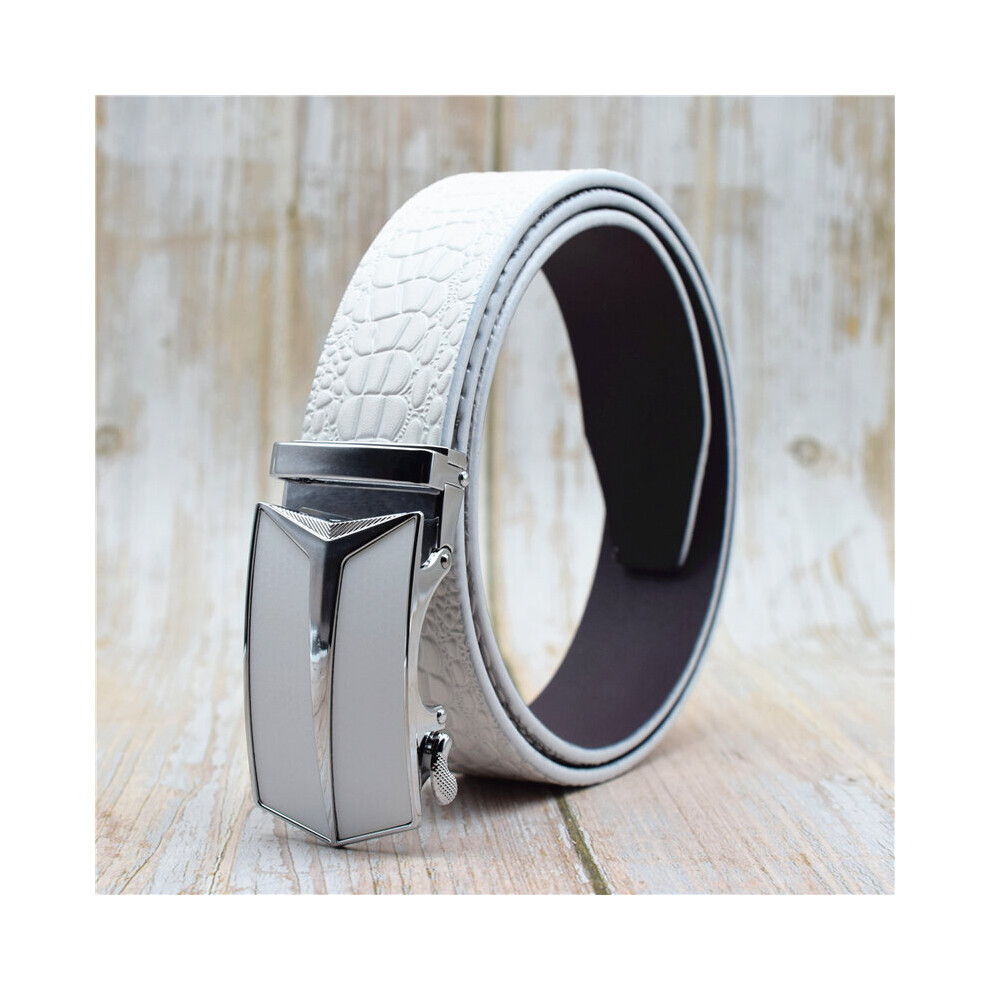 (White-125cm) Cow Leather Belt for Men White/blue/black/green/red 3.5cm Width Male Waist Belt With Automatic Buckle Belts 100-130CM-image-OPC-PBQVTR8-NEW
