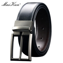 (black1 White-115cm) Maikun Belt Men's Reversible Leather Dress Belt Metal Pin Rotated Buckle Male Belt High Waistband