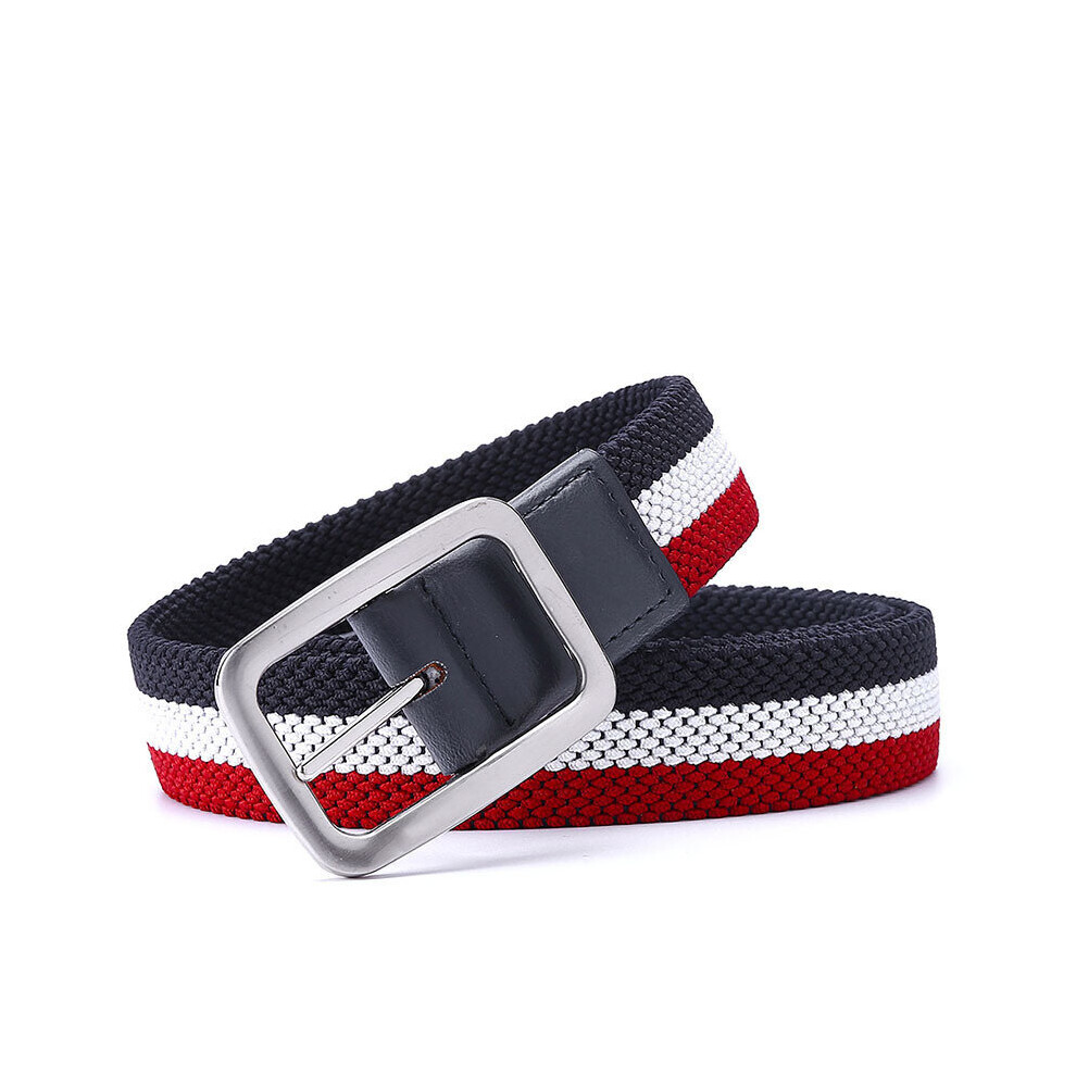 (Red White Navy Red-110cm) Apparel Accessory Braided Stretch Golf Elastic Woven Casual Waist Ceinture Without Hole Belt Buckle-image-OPC-PBQVW22-NEW