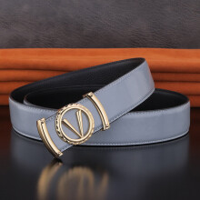 (Light Gray Golden b White-125cm) letter v slide buckle belts men famous young boys casual ceinture homme Light Gray