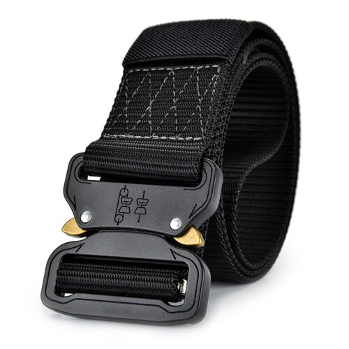 (Black-110cm) 4.4cm Width Men's Canvas Belt Metal Insert Buckle Military Nylon Training Belt Army Tactical Belts For Men Male strap
