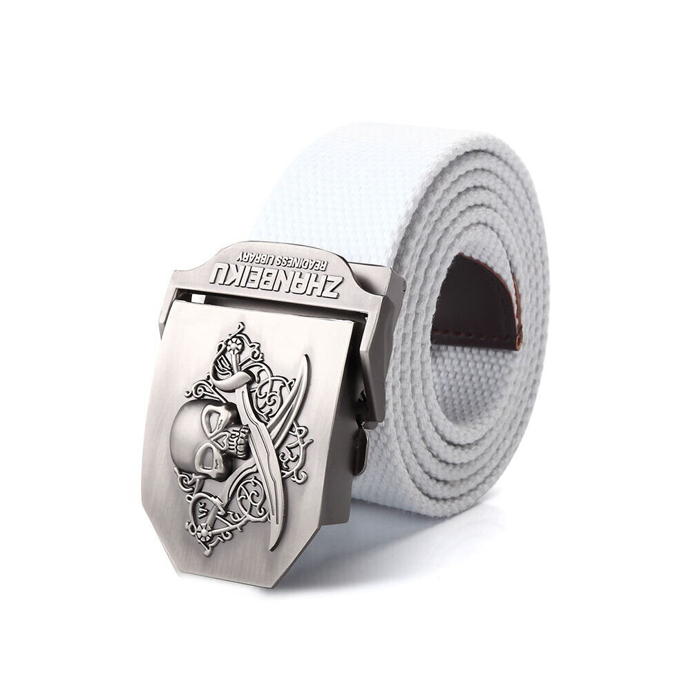 (White-130cm) Men Canvas Belt Pirate Skull Metal Buckle Army Military Tactical Belts for Men Jeans Waistband Male Strap-image-OPC-PBQVWDD-NEW