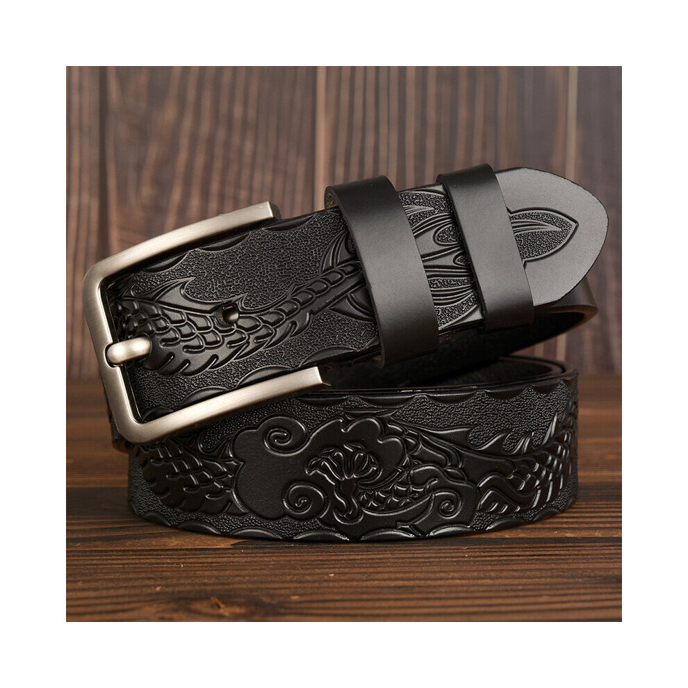 (Black-105CM) Leather Belts for men Belt Male Dragon Print Vintage Pin Buckle Strap High-image-OPC-PBQVX5B-NEW
