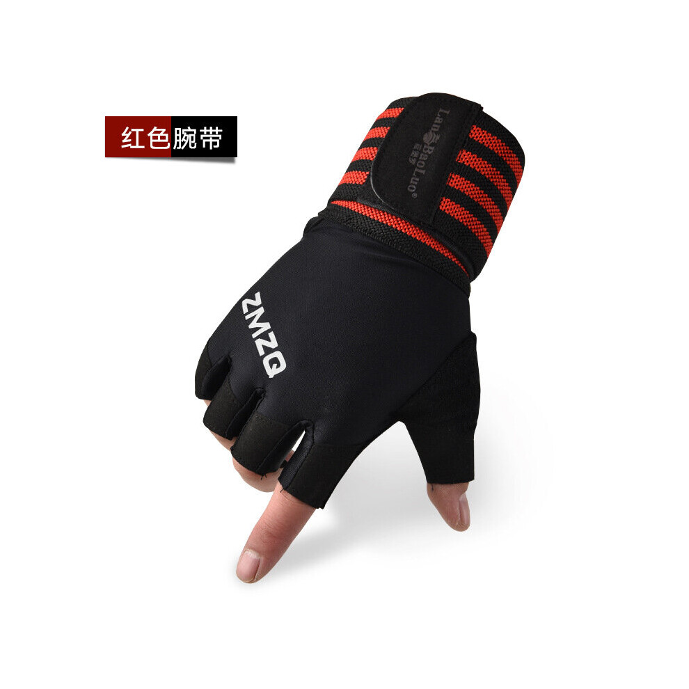 (Red White-XL) Men And Women Cycling Fitness Climbing Gloves Breathable Non-Slip Ice Silk Half-Finger Fitness Gloves Extended Wristband Gloves-image-OPC-PBQVY7H-NEW