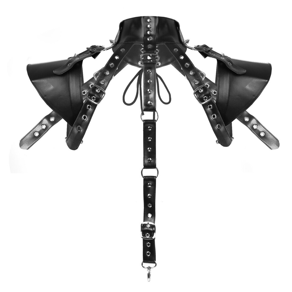 Black Harness Punk Faux Leather High Neck Armors Shoulder Chest Harness Belt Apparel Accessories Halloween Cosplay Costume Clubwear