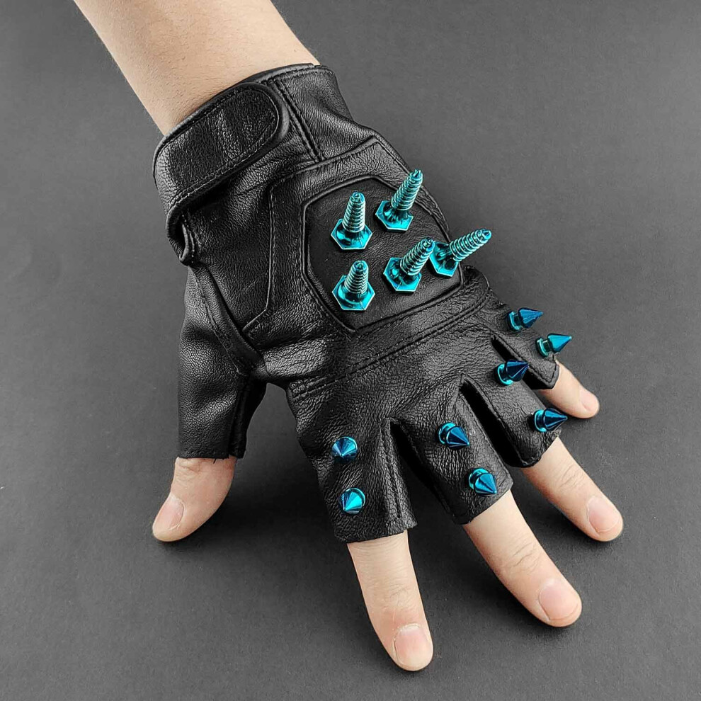 (-L) Leather Gloves Motorcycle Screw Rivet Biker Dancing Fingerless Gloves Men Red 885656894445
