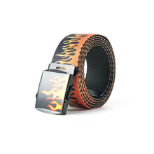 Fire Flame Print Canvas Belts Streetwear Men Women Hip Hop Casual Waist Belt Harajuku Military Waistband Street