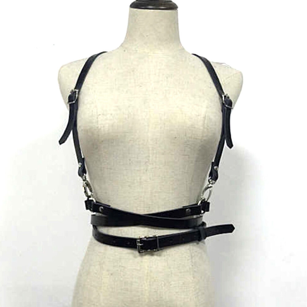 Black Sexy Faux Leather Harness Punk Gothic Body Bondage Cage Shoulder Wraped Waist Strap Drop