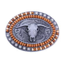 Men's Western Cowboy Belt Buckle Engraved Floral Zinc Alloy 10Cmx7.5cm Vintage Style Cow Skull Antique Novelty Buckle
