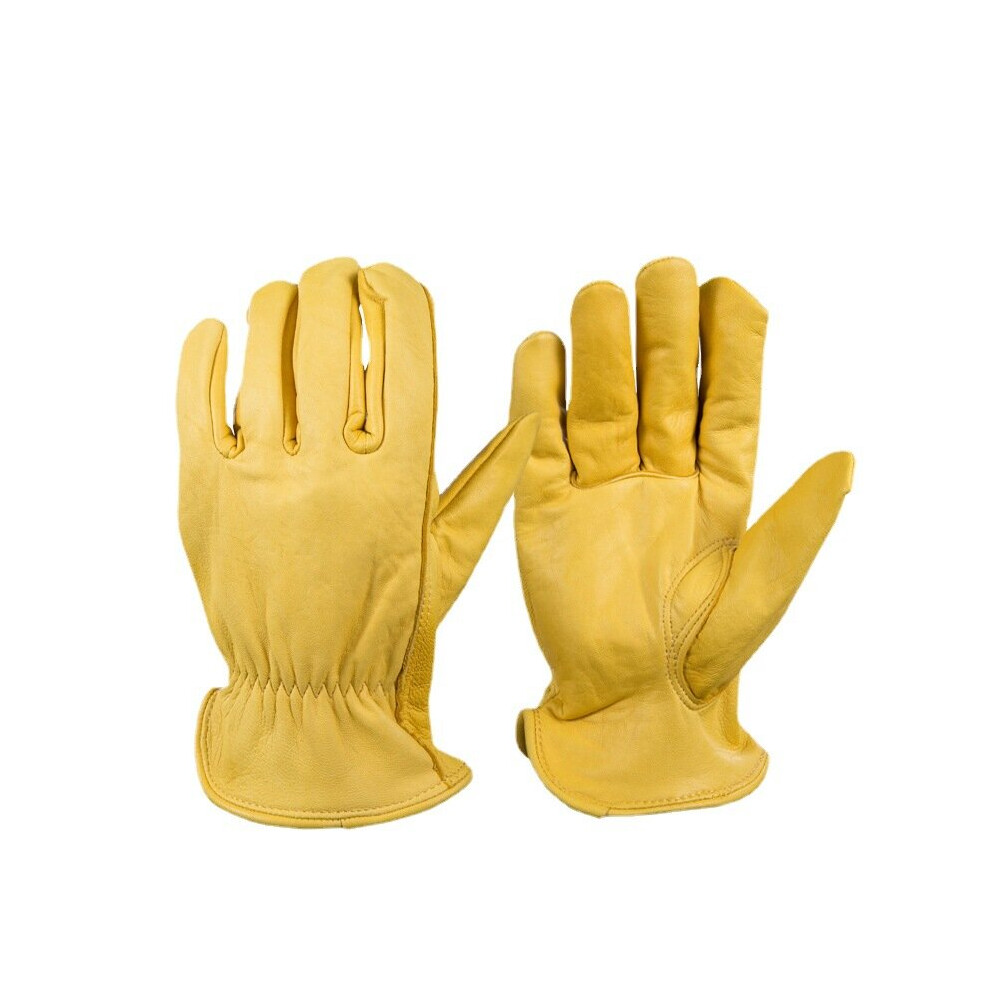 (Yellow-M) Leather Work Gloves Working Welding Safety Protective Gloves For Motorcycle Wood Cutting Construction Driving Garden 5002 885656931553