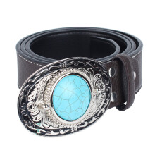 Retro Carved Turquoise Buckle Firber Leather Waistband Belt