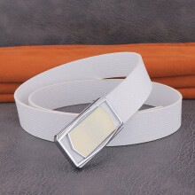 (White White buckle White-125cm) Casual letter b slide buckle belts men youthy boys leather jeans casual Waistband