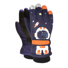 (Navy Blue Black-S) Astronaut Winter Warm Ski Gloves Kids Snowmobile Skiing Snowboard Gloves Waterproof Gloves for Boys Children Cartoon Space