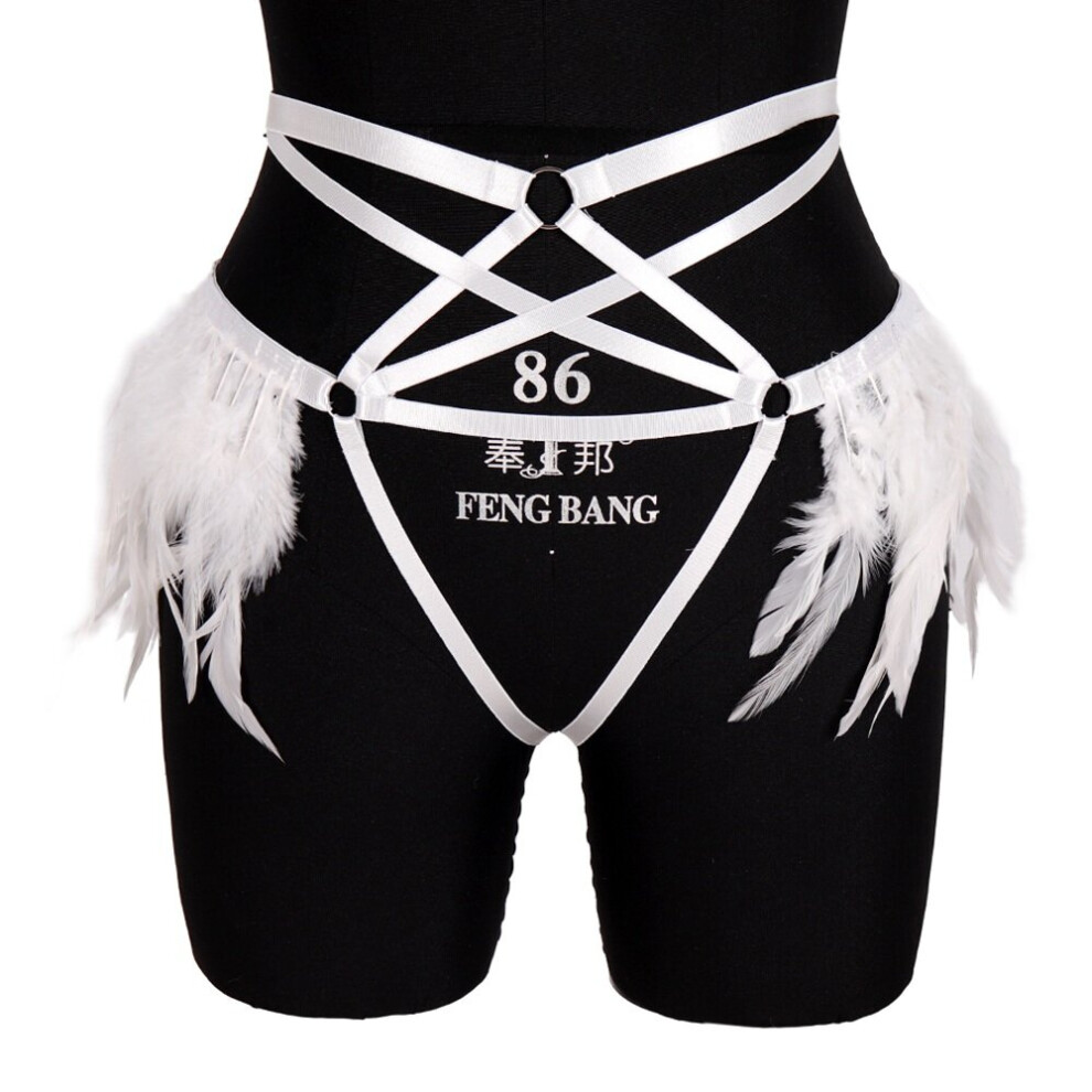 Multicoloured Feather Stocking Belt Sexy Lingerie Body Suspender Garter Cosplay Harness Woman Bondage Gothic Harness Leg Tight Garters Belt