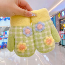 Baby Girls Sweet Knitted Plush Plaid Flower Gloves Boys Children Lovely Soft Outdoor Warm Gloves Kids Halterneck Mitten