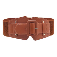Elastic Wide Belt Strap Vintage Women PU Leather Buckle Elastic Wide Belt Strap Solid Waistband