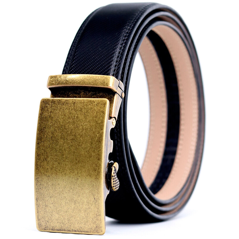(black Gold-110cm) Men'?s Leather Belt High Automatic Buckle Men's Ratchet Belt Formal Waist Strap Male 110-130cm