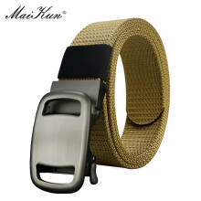(Khaki White-120cm) Maikun Alloy Buckle Nylon Canvas Belt Men's Boys Pants Toothless Automatic Buckle Belt Outdoor Breathable Waistband
