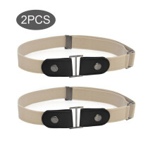 2pcs Women Men Solid Invisible Belt Artificial Leather No Buckle For Jeans Waist Pants Gift Durable Daily Stretch Lightweight