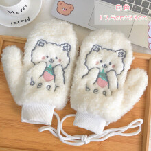 Winter Thickened Plush Warm Students Cycling Gloves Big Bear Cartoon Embroidery Models Anti-cold Gloves
