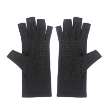 (Black-M) 1 Pair Compression Arthritis Gloves Non-slip Silicone Mittens Polyester Cotton Fingerless Gloves Soft Cycling Sport Gloves