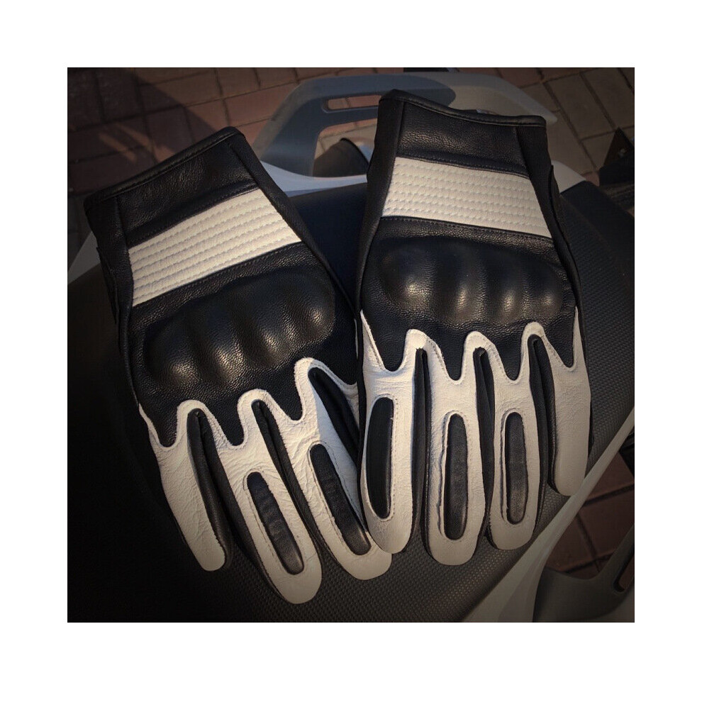 (-M) Motorcycle Motorcycle Men's Riding Gloves Goat Leather Touch Screen Motorcycle Rider Full Finger Gloves White 885656970019