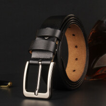 (Black-125cm) Real Leather Belts for Man Top Male Casual Alloy Pin Buckle Belt Men Waist Jeans Belt