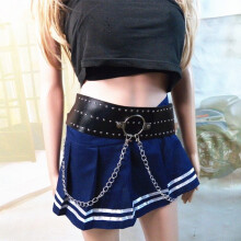 Unisex Men Women Harness Wide Waist Belt PU Circle Punk Gothic Chain Link Metal Strap