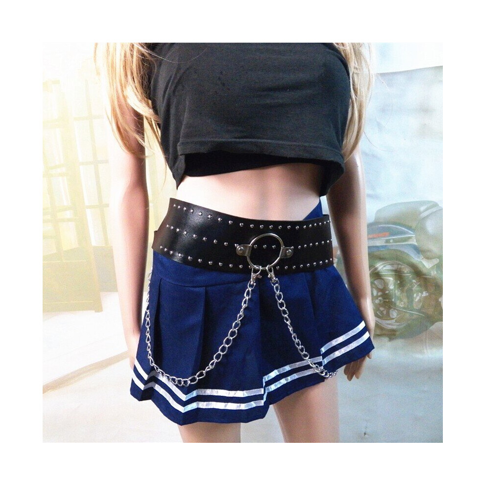 Unisex Men Women Harness Wide Waist Belt PU Circle Punk Gothic Chain Link Metal Strap