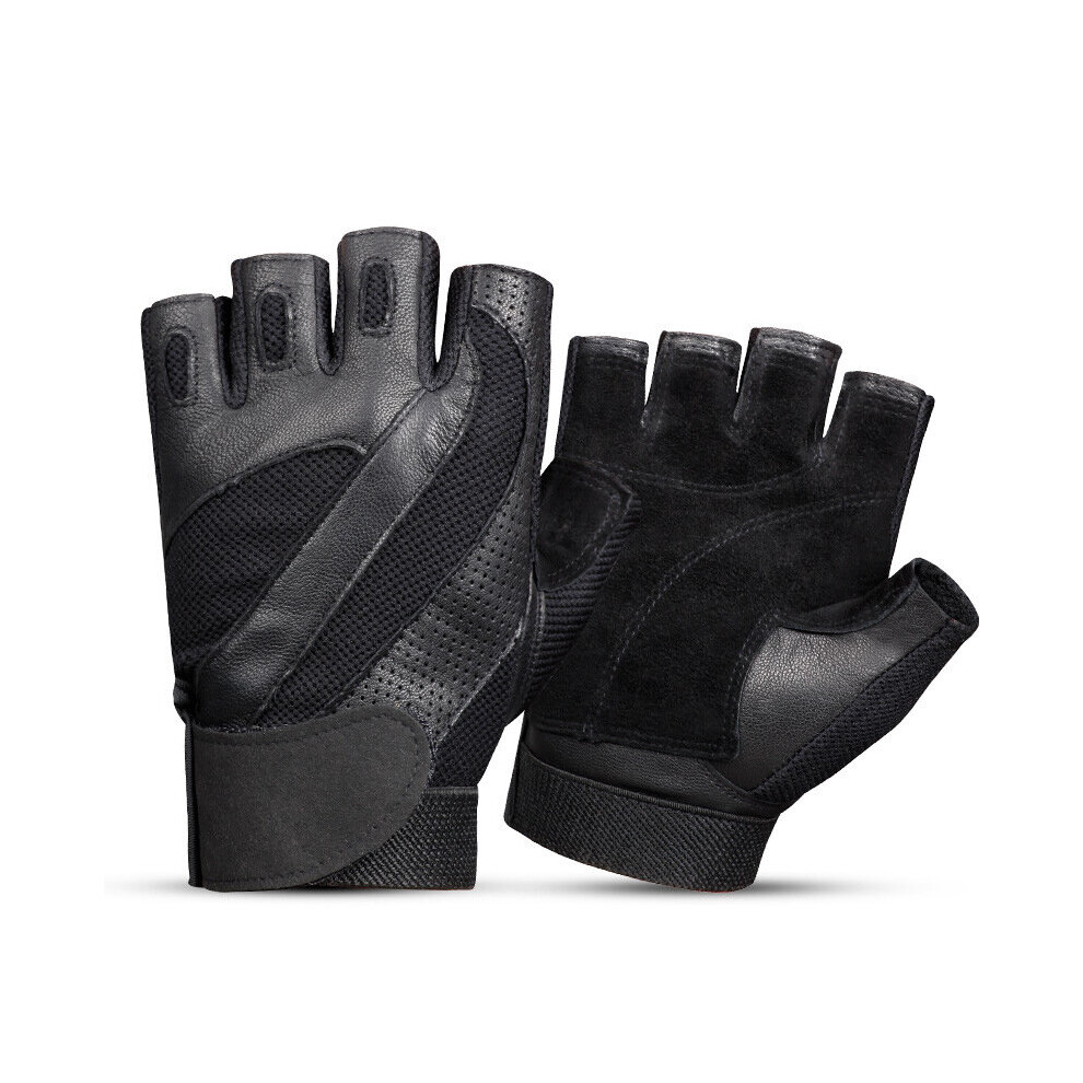 (-Xl) Spring Summer Men's Sheepskin Fingerless Leather Gloves Outdoor Cycling Breathable Sports Moto Half-Finger Fitness Gloves Nr160 Black 885656973324