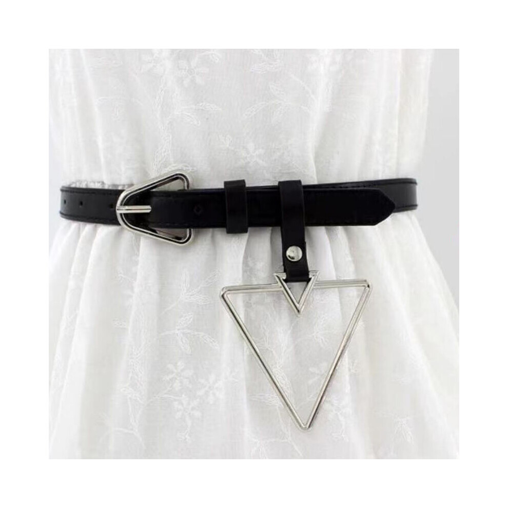 Silver Love Triangle Diamond Pendant Buckle Unisex Belt Metal Letter Punk Belt Jeans Dress Wearing Waistband-image-OPC-PBQWP6C-NEW