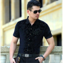 Top Mens hollow Silk velvet Shirts Men Casual Short Sleeve Transparent Sexy Velvet Shirts Soft Thin Comfortable