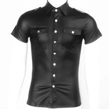 Men's PU Leather Shirts Slim Tops Tees Short Sleeve Clothing Clubwear Stage Night Costumes