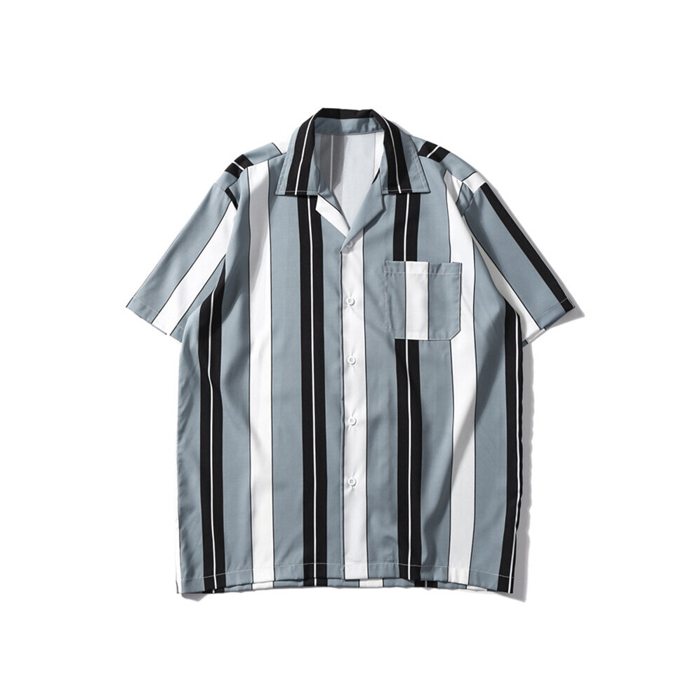 Striped Turn-down Collar Front Pocket Street Shirts Men Summer Hawaii Style Men's Shirts Hip Hip Shirt Plus Size-image-OPC-PBQWRTH-NEW