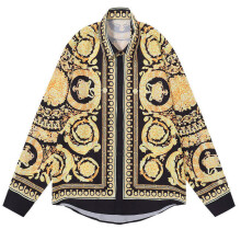 Royal Printed Shirt Men Long Sleeve Floral Baroque Shirt Men High Street Vintage Party Banquet Souvenir