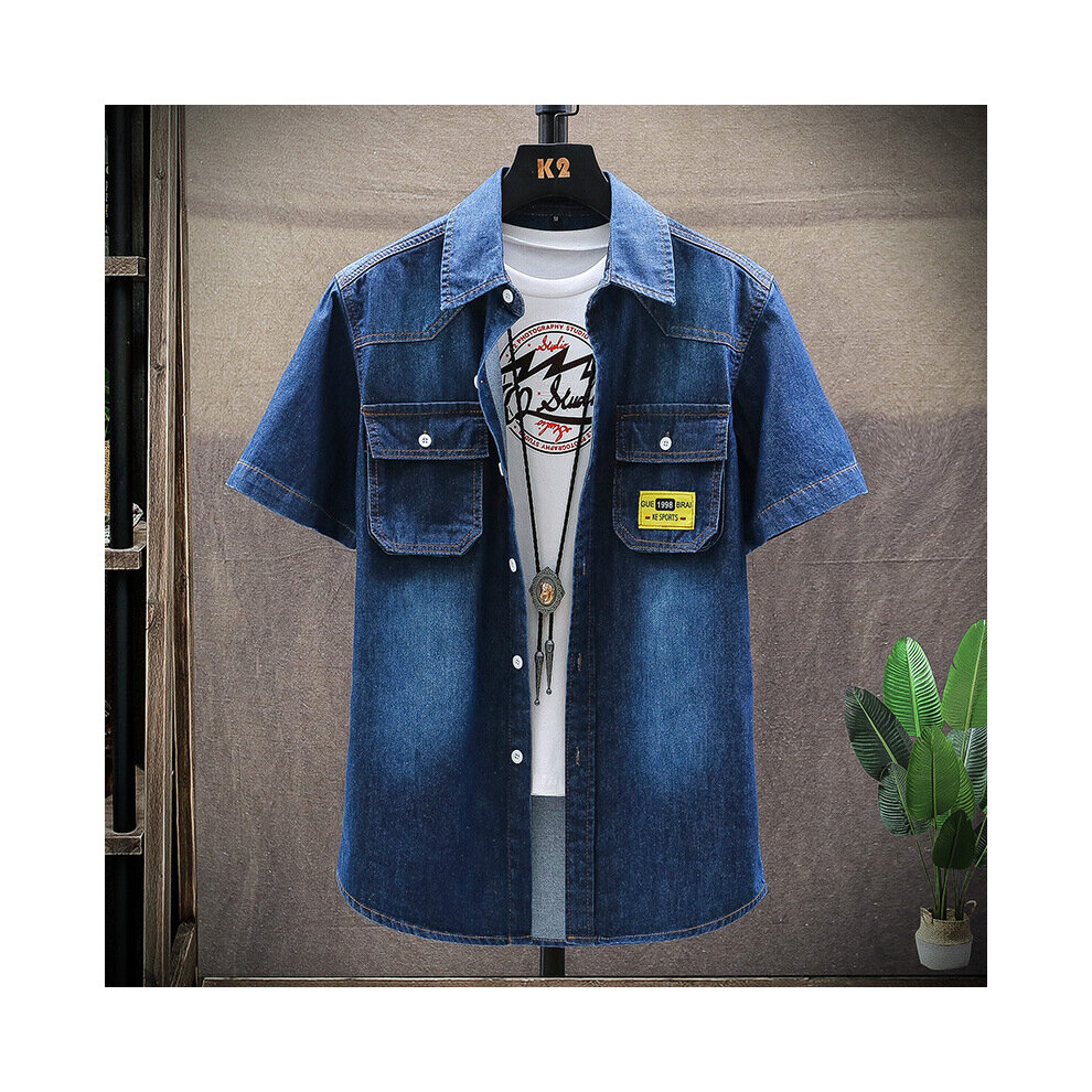 Summer Men's Three-dimensional Pocket Denim Short-sleeved Work Shirt Youth Casual Button Up Shirt harujuku shirts-image-OPC-PBQWRN2-NEW