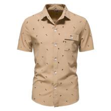 Mens Summer Thin Loose Lapel Shirt Business Cargo Print Blouse Elastic Drape Casual Shirt Men Beach Short Sleeved Tops