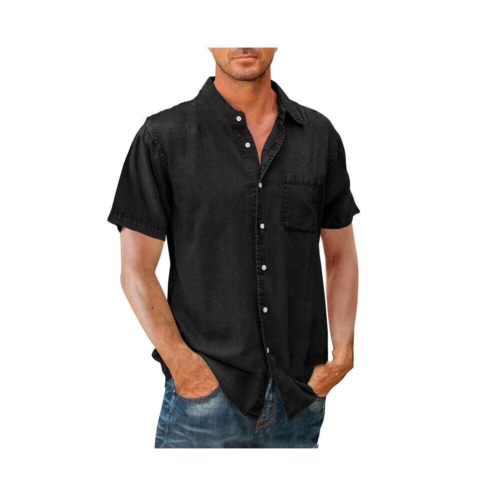 Summer Men's Shirt Cardigan Single Breasted Hip Hop Vintage Tops Men's Short Sleeve Solid Shirt M-5XL-image-OPC-PBQWS7S-NEW