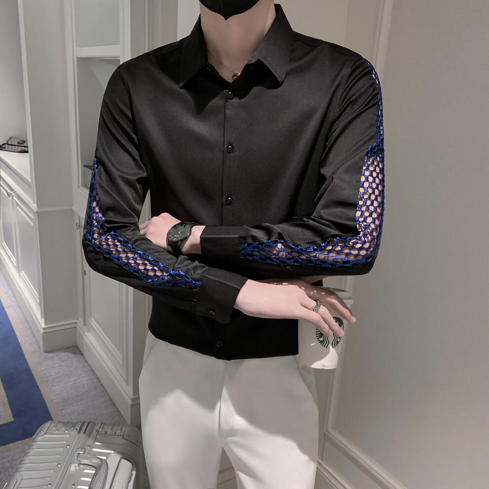 Sexy Hollow Long Sleeve Shirts Men Slim Fit Streetwear Casual Shirt Nightclub Social Party Tuxedo Stage Singer Men Clothing-image-OPC-PBQWSQY-NEW